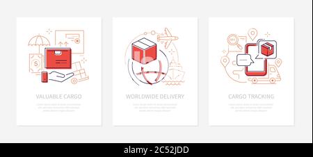 Logistics concept - line design style banners set Stock Vector
