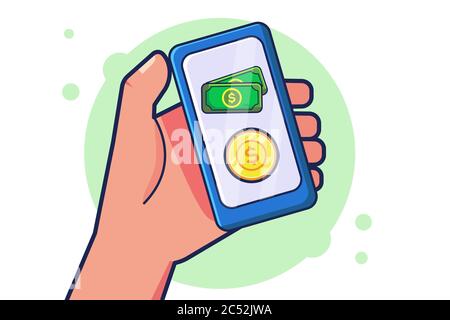 hand holding phone vector. payment concept. vector illustration Stock Vector