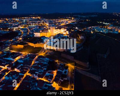 Estremoz cityscape and medieval fortified Castle (Castelo de Estremoz) in night lights, Portugal Stock Photo