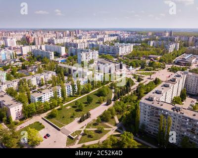 Scenic view from drone of modern cityscape of Russian city of Stary Oskol Stock Photo