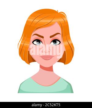Face expression of redhead woman, angry. Female emotion. Beautiful cartoon character. Vector illustration Stock Vector