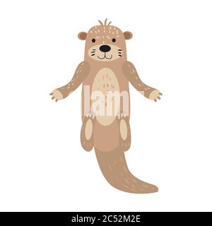 Otter cute animal character male white background isolated vector cartoon trendy style Stock Vector