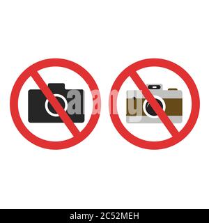 Photo camera forbidden. Banned camera crossed simple colored and black icon. Not allowed to take a photos sign Stock Vector