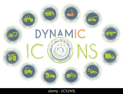 Construction Machines dynamic icons Stock Vector