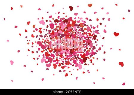 Explosion of the shapes of hearts. Vector illustration. Pink confetti. Valentines Day. Stock Vector