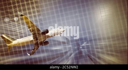 Airliner in motion on background of high speed traveling in sky Stock Photo