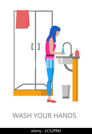 Wash Your Hands concept, modern flat design vector illustration, for graphic and web design Stock Vector