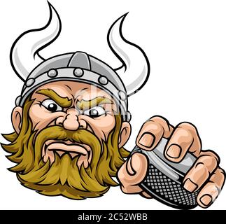 Viking Ice Hockey Sports Mascot Cartoon Stock Vector