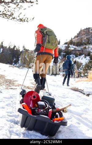 sled with ice fishing gear Stock Photo - Alamy