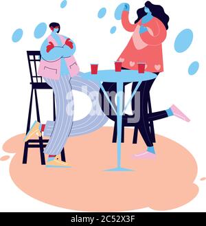 couple sharing at bar table vector illustration desing Stock Vector