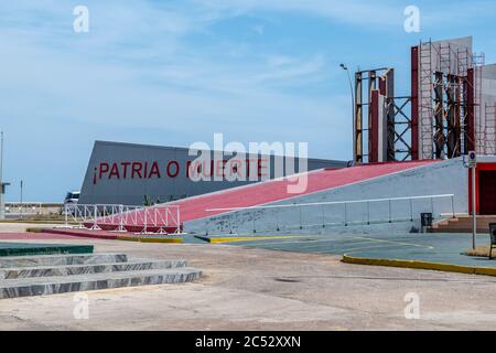 Havana / Cuba - March 15 2017: José Martí Anti-Imperialist Platform near the US Embassy in Havana, Cuba. Spanish text reads 'homeland or death.' Stock Photo