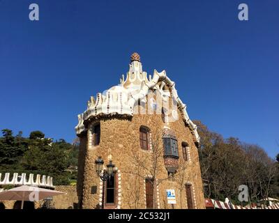 House from Antoni Gaudi in Park Güell in Barcelona Stock Photo