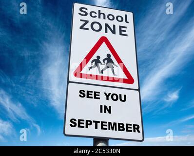 School Zone sign. Covid, coronavirus concept: back to school, education... Stock Photo