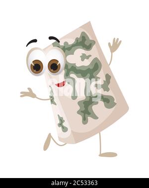 Funny Piece of Blue Cheese with eyes on white background, funny products series, flat vector illustration Stock Vector