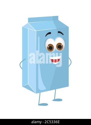 Funny Milk Package with eyes on white background, funny products series, flat vector illustration Stock Vector