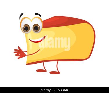 Funny Piece of Cheese with eyes on white background, funny products series, flat vector illustration Stock Vector