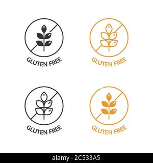 Gluten free icons set. No wheat symbols for food package, dietary products. Natural ingredients label. Product free allergen. Organic stickers. Vector Stock Vector