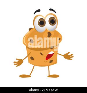 Funny Cake with eyes on white background, funny products series, flat vector illustration Stock Vector