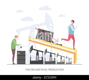 The Decline in Oil Production concept, flat vector illustration Stock Vector