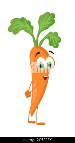 Funny Carrot with eyes on white background. Cartoon funny vegetables characters flat vector illustration Stock Vector