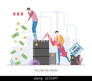 Falling Oil Prices concept, flat vector illustration Stock Vector
