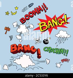 Set of comic style sound symbols. Vector illustration. Stock Vector