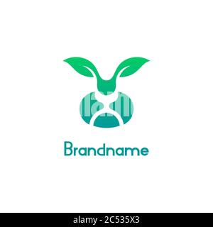 Creative Rabbit logo template, leaf design concept, isolated on white background. Stock Vector