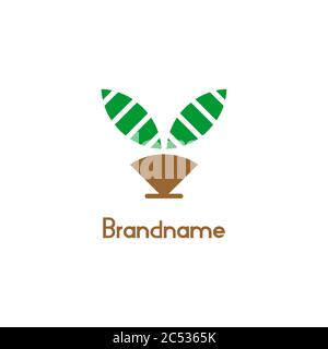 Leaf with pot, vector illustration of ornamental plant logos, florist, and ornamental plant gardens, isolated on white background. Stock Vector