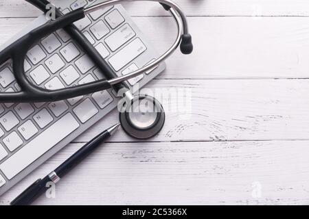 Electronic medical, stethoscope on Keyboard Stock Photo - Alamy