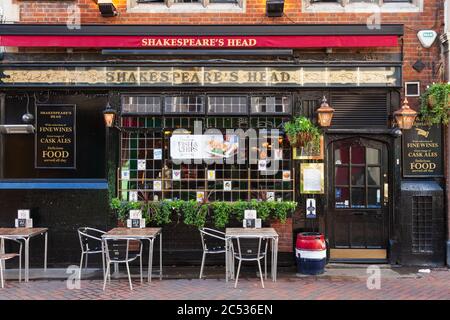 LONDON, UK - NOV 5, 2012: Facade of Shakespeare's Head, a traditional British London pub built in 1735, one of London's most famous pubs Stock Photo