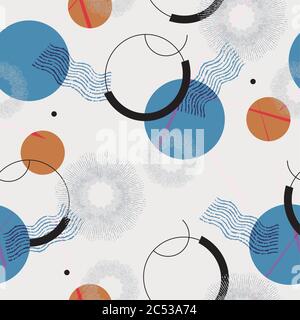 Vector abstract geometric and brush shapes seamless repeat pattern. minimal artwork print Stock Vector