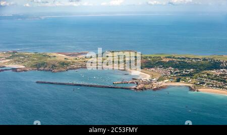 Aerial view of Alderney in the Channel Islands Stock Photo