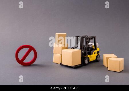 Photo of small loader bringing stuff buyings big large boxes transportation supply management banned import export not included service isolated over Stock Photo