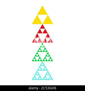 Golden triforce geometric triangle power symbol in four colors. T-shirt or poster design Stock Vector