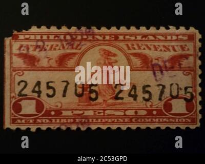 Internal Revenue Stamps Philippine Islands 1905-1928 04. Stock Photo