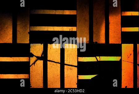 Black abstract background with orange glowing stripes. Stock Photo