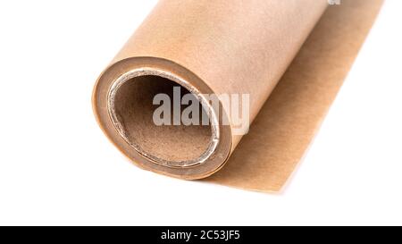 Roll of baking parchment paper isolated on white Stock Photo