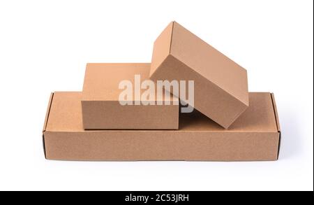 closing a stack of cardboard boxes on a white background with clipping path Stock Photo