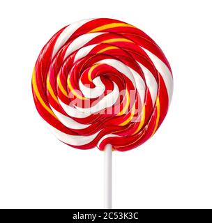 Colorful  lollipop swirl on white stick isolated on white background Stock Photo