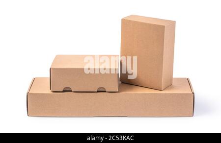 closing a stack of cardboard boxes on a white background with clipping path Stock Photo