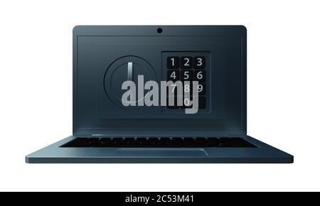 Online security concept. Laptop with screen safe isolated on white background. 3d rendering Stock Photo