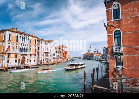 Grand Canal. Basilica Santa Maria della Salute in background, Venice, Italy. Stock Photo