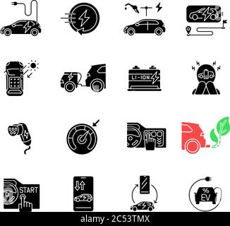 Electric car black glyph icons set on white space Stock Vector