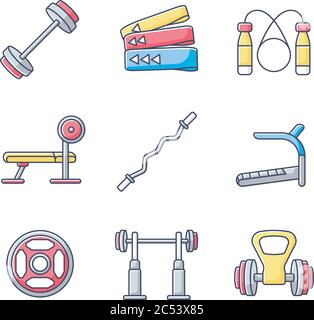 Strength training RGB color icons set Stock Vector