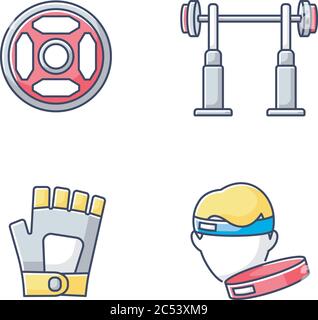 Weightlifting RGB color icons set Stock Vector