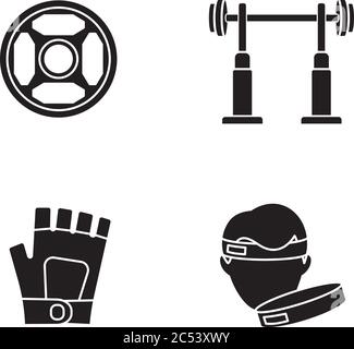 Weightlifting black glyph icons set on white space Stock Vector