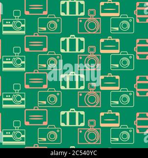 Vector Green Suitcases Travel The World seamless Illustration. Colourful Repeat pattern Stock Vector