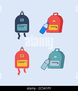 Rucksack semi flat RGB color vector illustrations set Stock Vector