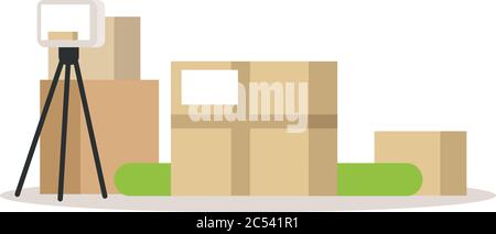 Spotlight with boxes semi flat RGB color vector illustration