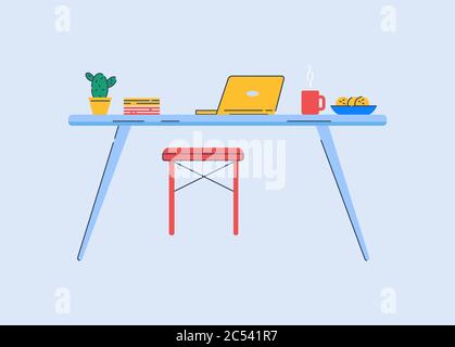 Home office furniture semi flat RGB color vector illustration Stock Vector
